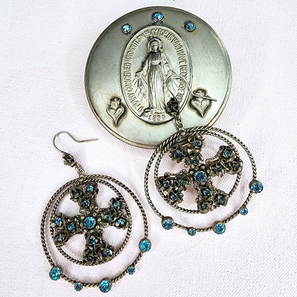 Virgins Saints & Angels Cross Hoop Earrings With Case
